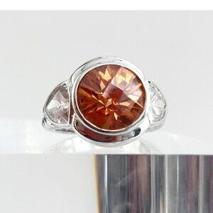 Terracotta Round Cut Cubic Zirconia Sterling Silver Vintage Ring - sz 8.75
